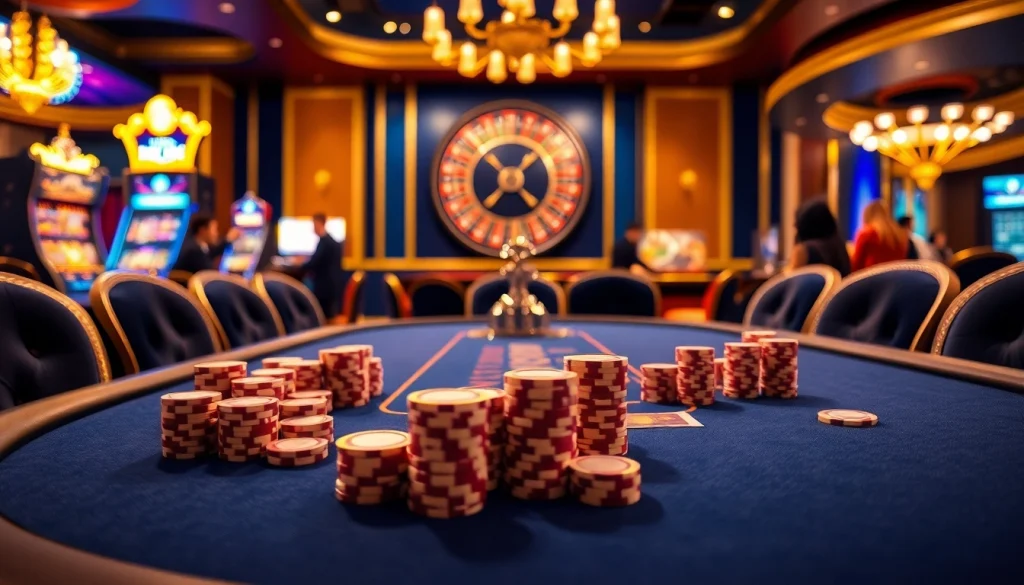 Experience the excitement of KING88 with a luxurious gaming table and vibrant casino atmosphere.