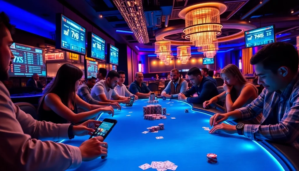 שחקני פוקר בפעולה עם המותג 7xl סוכן בטרקלין משחקים מודרני.