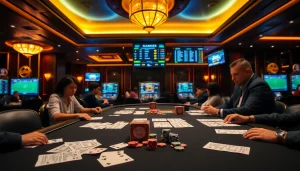 Betting at a luxurious casino showcasing tỷ lệ bóng đá malaysia alongside sports betting action.