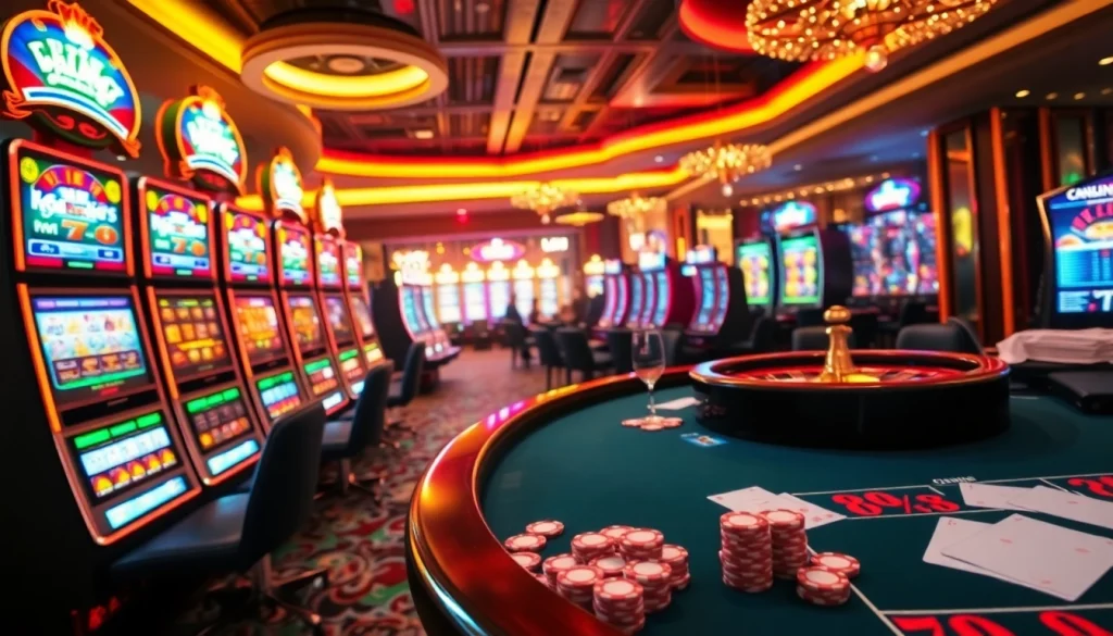 79king captivates players with vibrant slot machines and an elegant poker table.