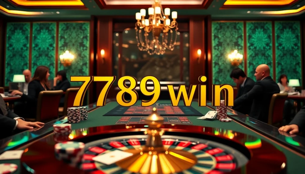 Experience the excitement of 789 win at an elegant casino table with vibrant gaming elements.