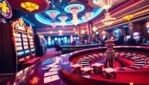 Experience the thrill of nhà cái NOHU90 with vibrant casino games, poker chips, and roulette.
