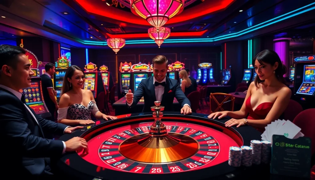 8s players enjoying a thrilling roulette game in a luxurious casino atmosphere.