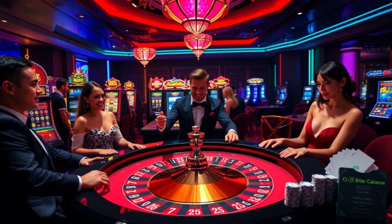 8s players enjoying a thrilling roulette game in a luxurious casino atmosphere.