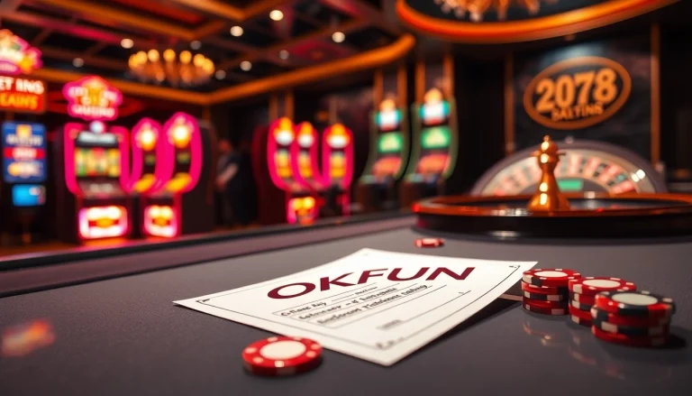 Experience thrilling action at the OKFUN casino with engaging poker games and vibrant ambiance.