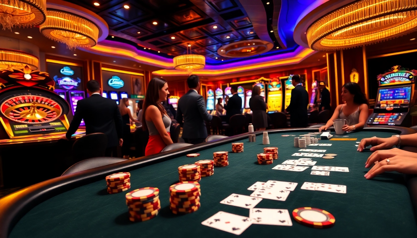 Experience luxury138's vibrant casino atmosphere with players engaging at a high-stakes poker table.