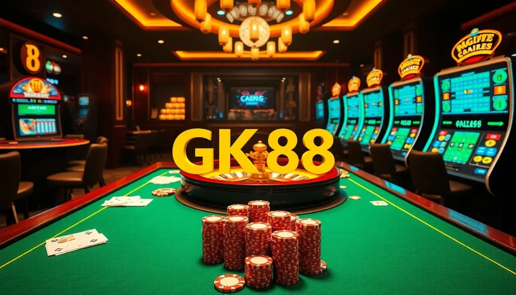 Experience the thrill of GK88 online gambling with vibrant slot machines and classic casino games.