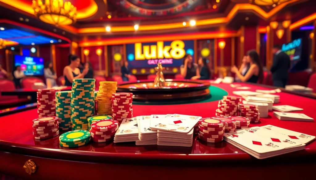 Experience exhilaration at luck8 with a vibrant casino table set for winning games.