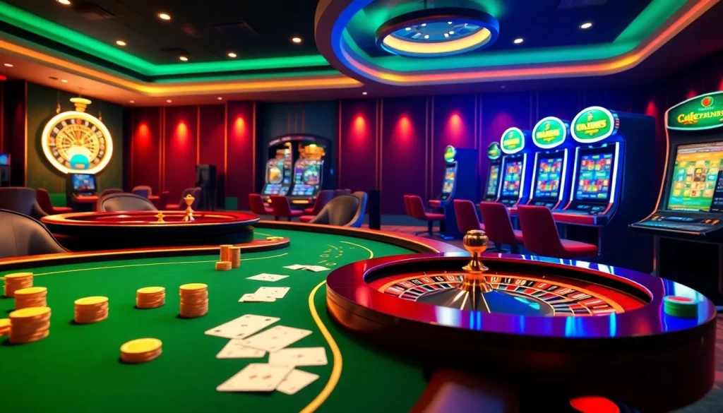 Experience nk88 with lively casino gameplay showcasing cards, chips, and roulette excitement.