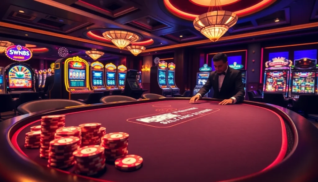 siu88 casino players enjoying blackjack and slot games in a luxurious setting.