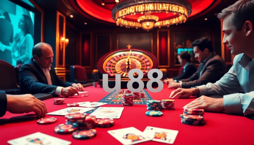 Experience the excitement of high-stakes poker at uu88 casino with vibrant chips and professional players.