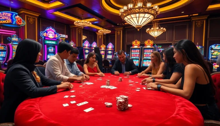 Experience the thrill of gambling at ZX88's luxury casino table with eager players.