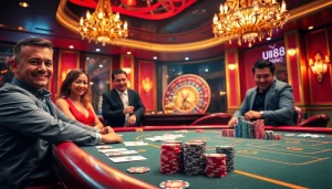 Experience the excitement of UU88 gaming at a luxurious casino with poker chips and roulette.
