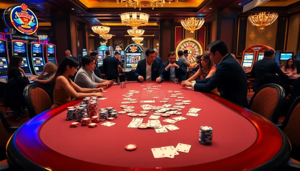 Engage in thrilling games at nhà cái dr88 with vibrant casino tables and excited players.
