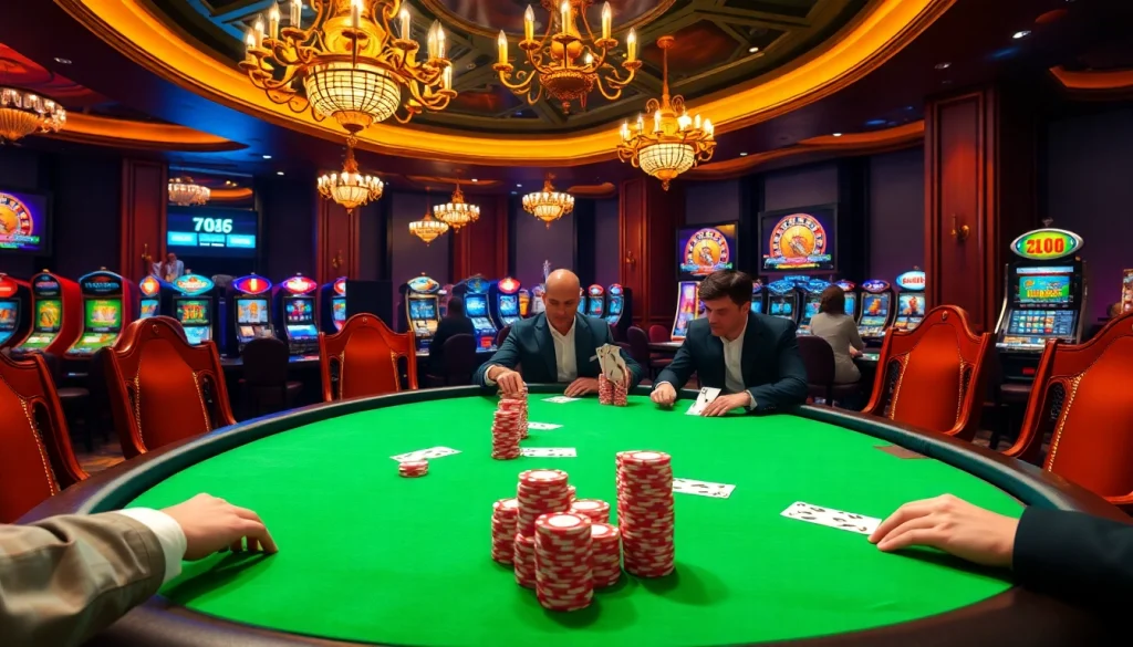 Players compete at a poker table, showcasing the excitement of 789f casino games.