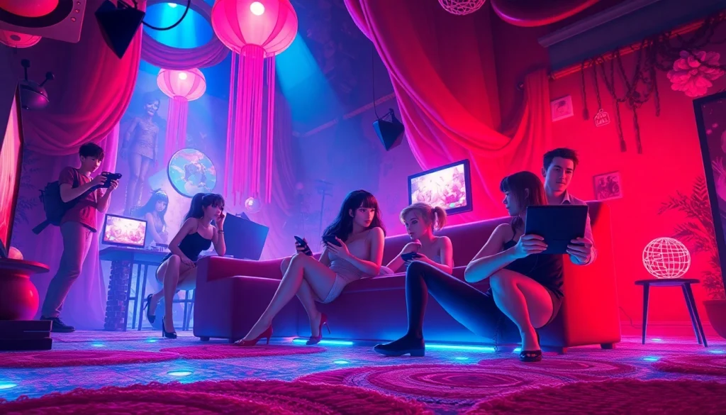 Dynamic scene from a sex game featuring diverse characters in an immersive fantasy world.