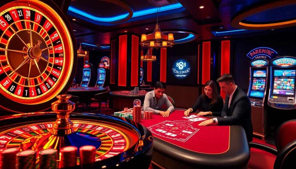 Gamblers enjoying high-stakes poker at 88xx's luxurious casino table.