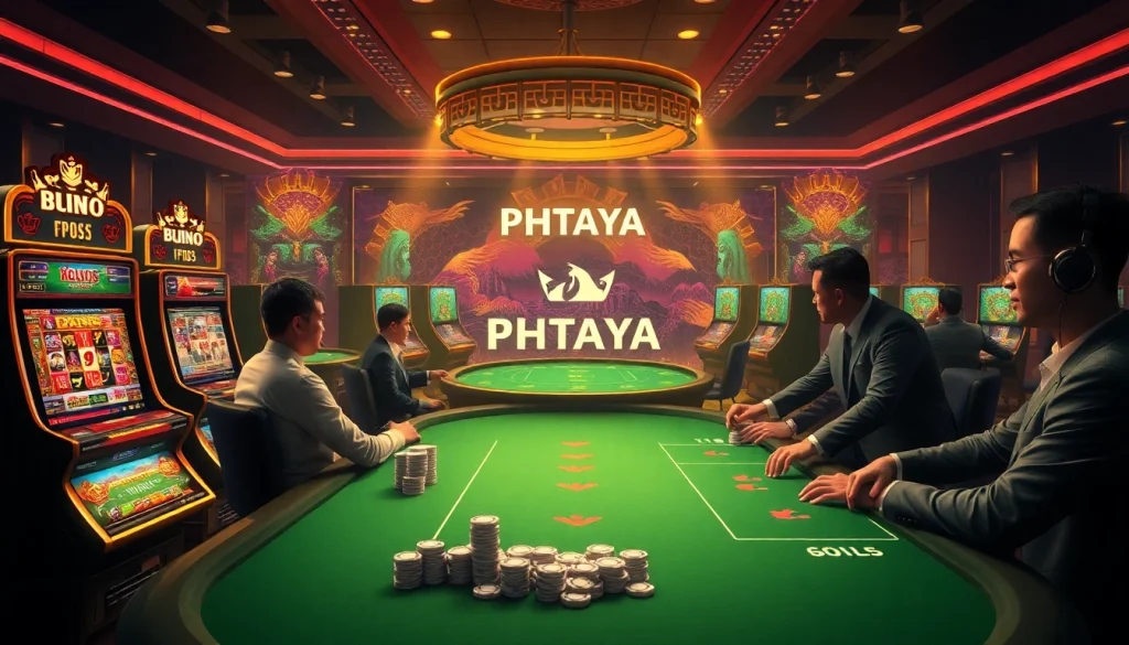 PHTAYA casino experience with vibrant slot machines and elegant poker tables.