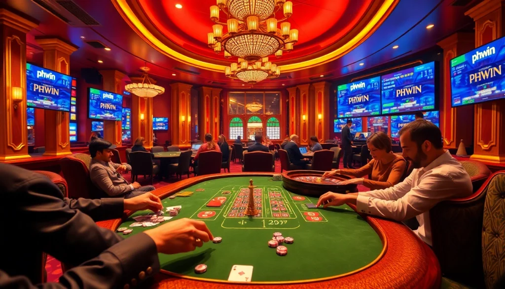Players enjoying a thrilling gaming experience at a phwin casino table.