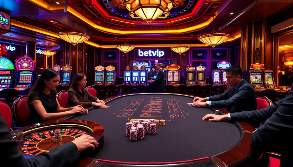 Trải nghiệm cảm giác cá cược tại BetVIP với bàn poker sang trọng và các yếu tố casino sống động.