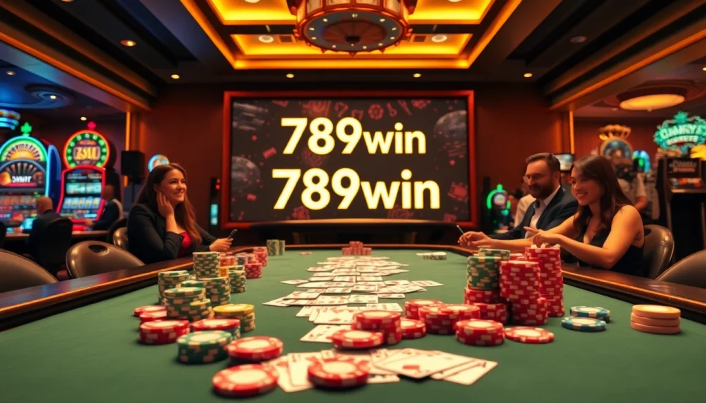 Experience thrilling gameplay at 789win with vibrant casino tables, cards, and poker chips ready for action.