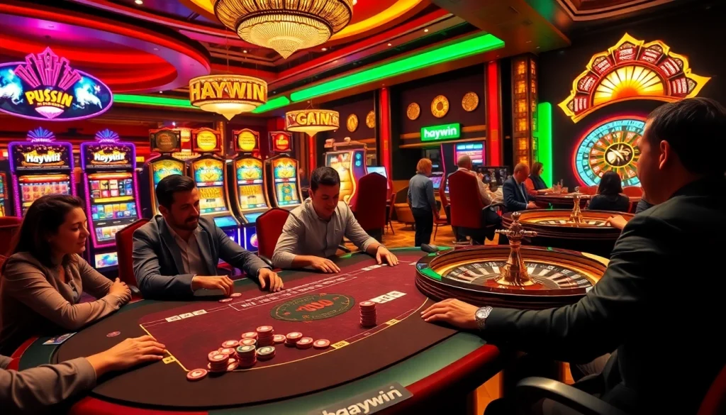 Players enjoy high-stakes poker at a luxurious casino featuring the haywin brand.