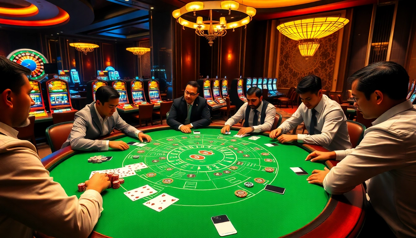 Intense action at casino mm88 with players strategizing at the baccarat table.