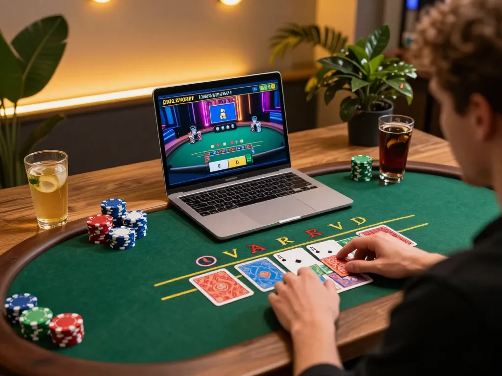 Player engaged in strategic gaming with zkjj188, showcasing a vibrant online blackjack setup and live dealer atmosphere.