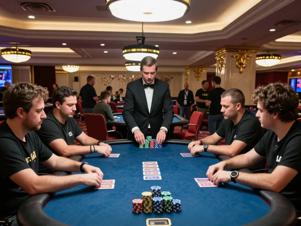 Poker tournament action at CasinoAtlas with players strategizing their next moves.