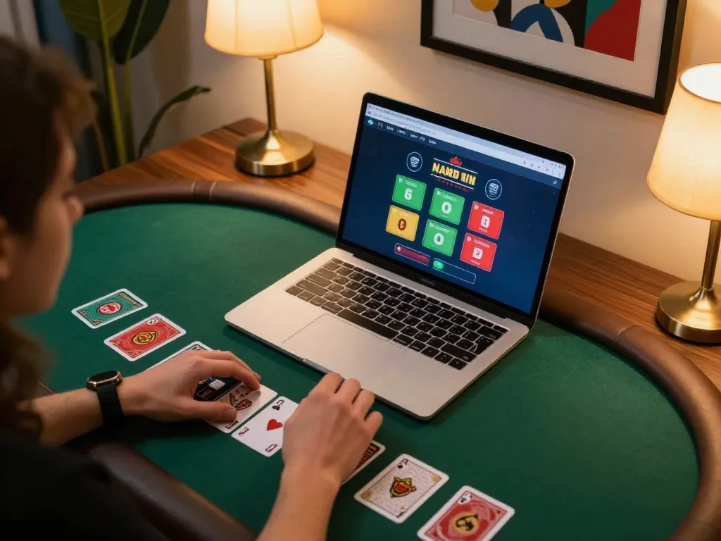 Person strategizing during an online blackjack game at af88 com, showcasing a cozy gambling atmosphere
