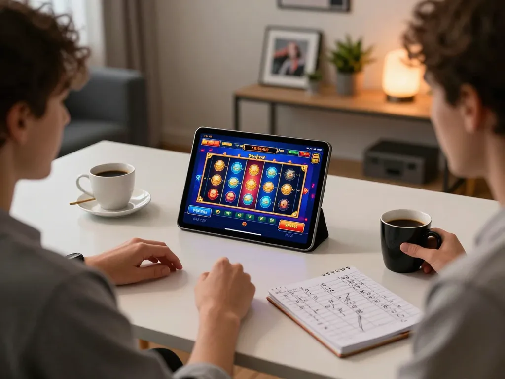 Engaging slot gacor hari ini action on tablet with spinning reels and strategy notes.