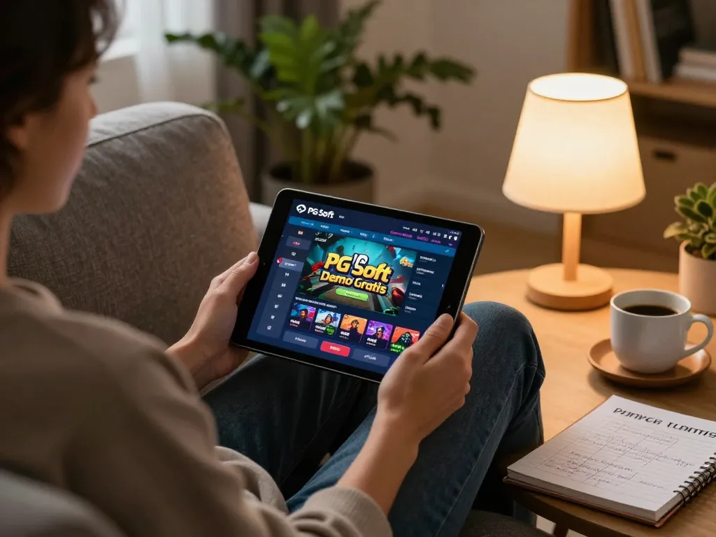Menariknya adegan permainan PG Soft Demo Gratis yang menunjukkan seorang pemain fokus pada strategi di rumah.