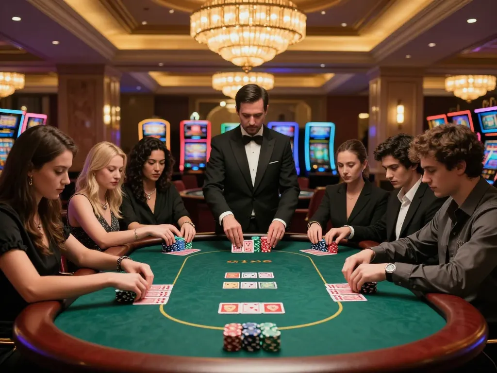 Players strategizing at a poker table in a casino while using casinosscope for advanced gaming insights.