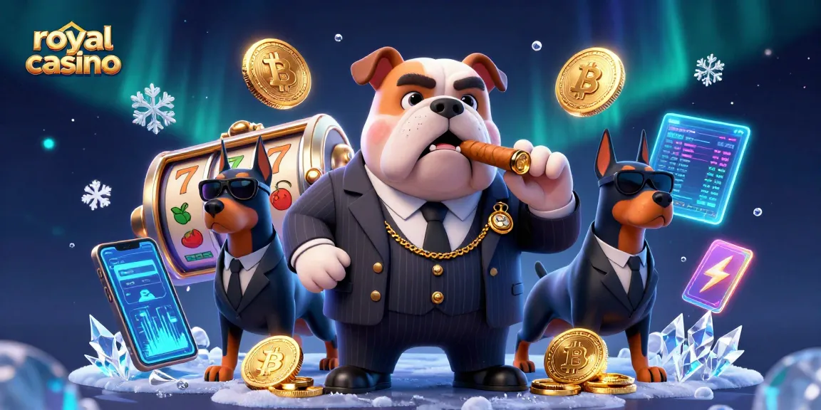 Experience the thrill of royal casino gaming with vibrant slot reels and crypto elements.