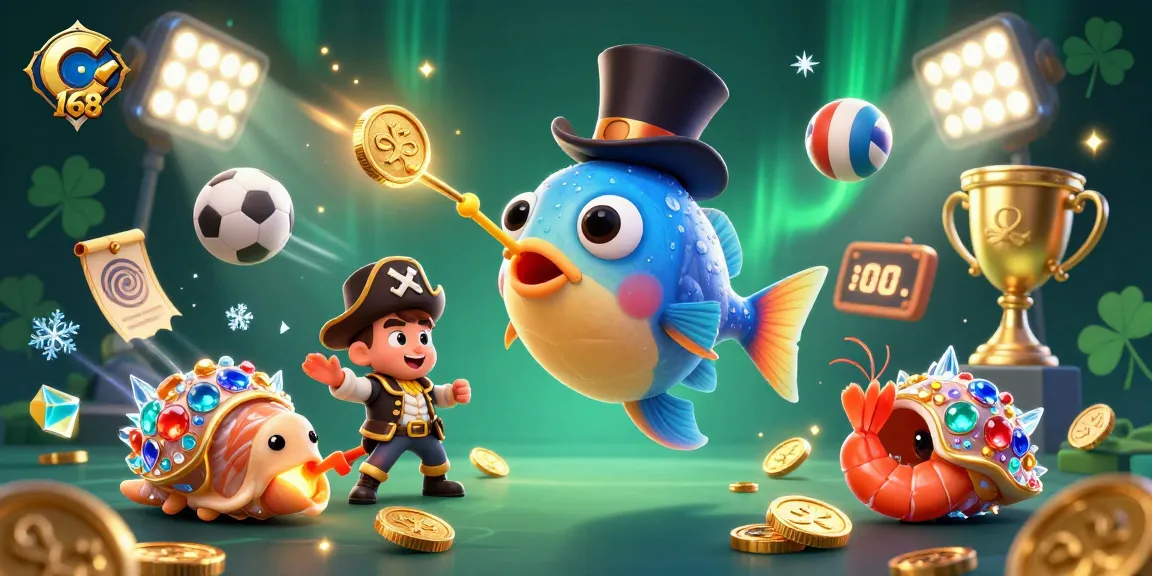 Experience C 168 excitement with a vibrant anglerfish, pirate shrimp, and treasure snail illustration.