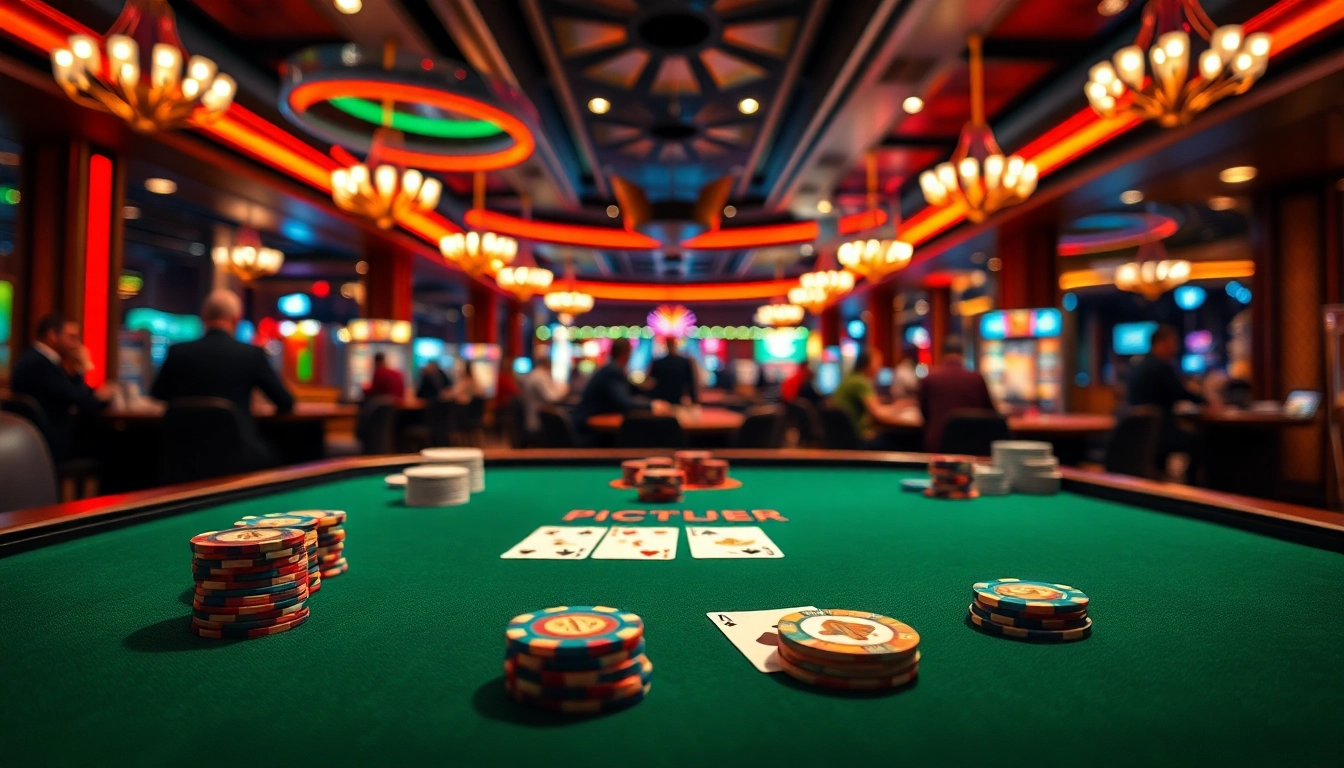 Togel389 menarik dengan pemain di meja poker mewah kasino yang penuh warna.