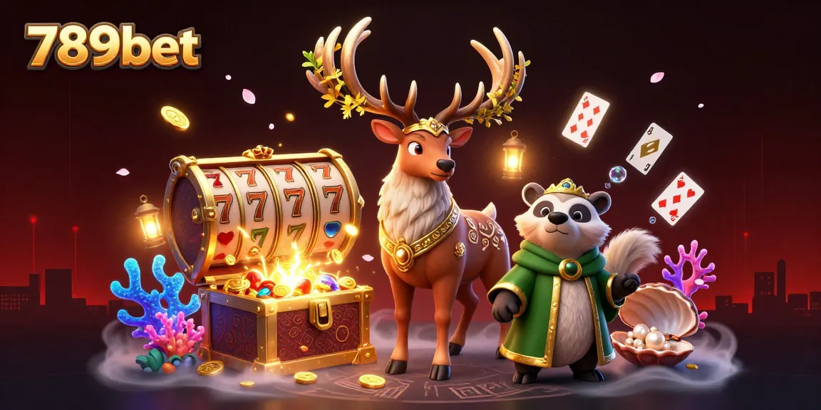 Experience captivating games at 789bet with dynamic visuals of a Celtic druid, badger, and epic slot reels.