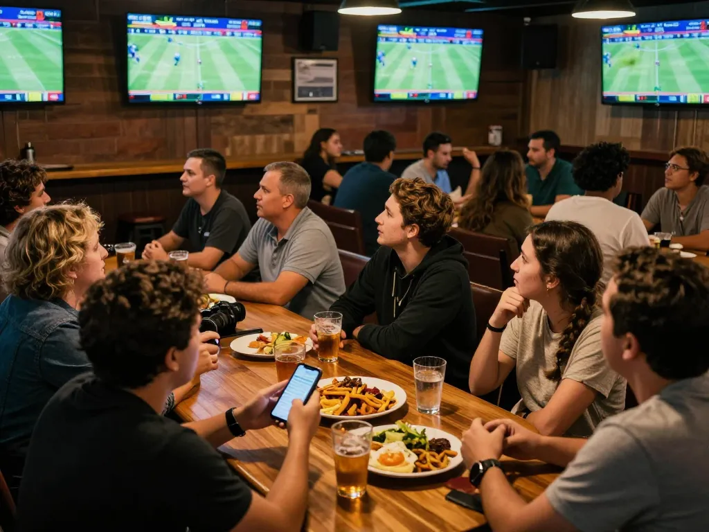 Patrons engaged in sports betting at KP88, placing wagers on matches in a lively bar atmosphere