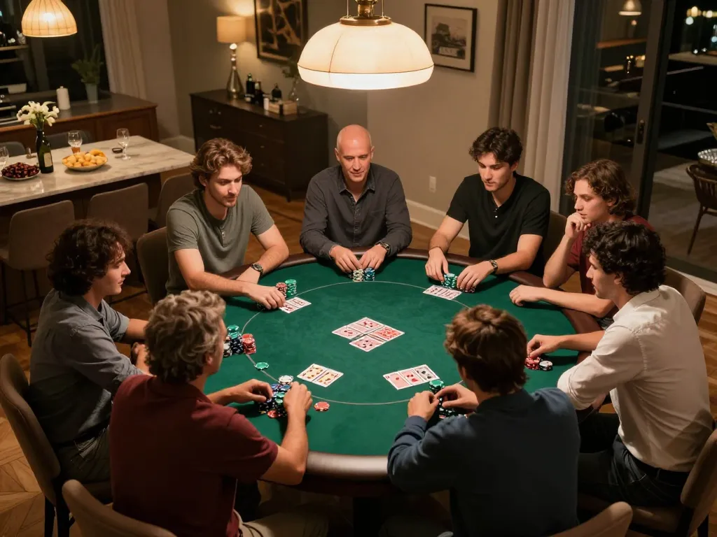 Engaged players at Jun88 home poker night with dynamic gameplay and vibrant atmosphere.