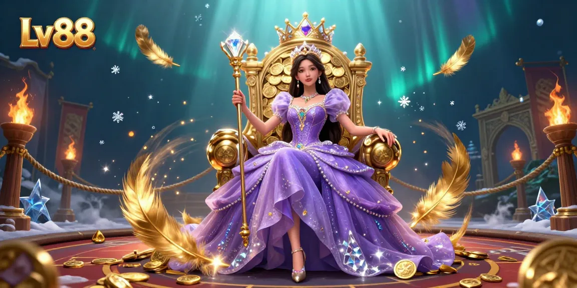 Experience engaging gaming action at Lv88, featuring a stunning Asian princess in a vibrant casino environment.