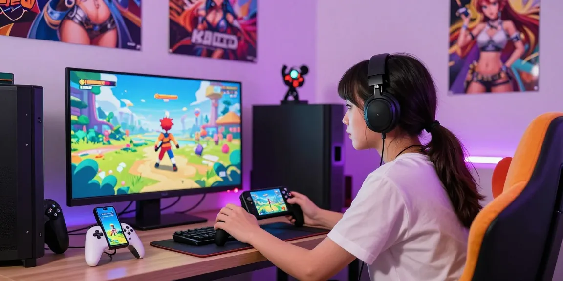 Immersive gameplay scene featuring colorful animated character playing hentai games in a cozy gaming environment.