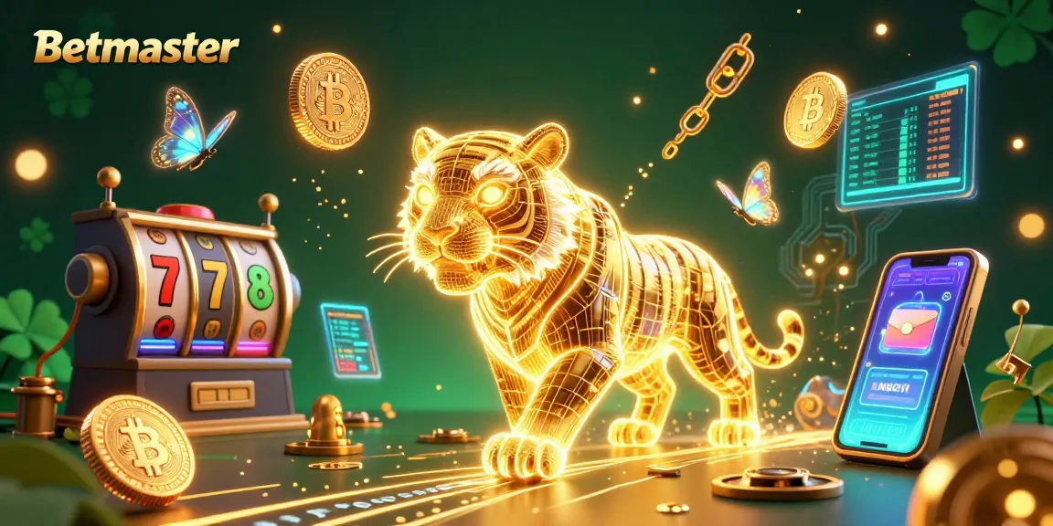 Join the Betmaster adventure with a golden tiger roaming a vibrant casino, showcasing digital excitement.