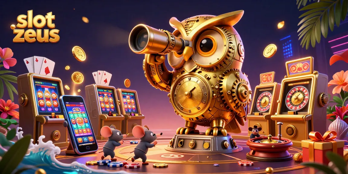 Engage with slot zeus through a vibrant 3D casino scene filled with golden treasures and thrilling games.