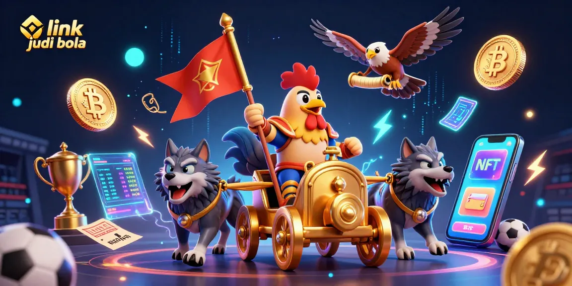 Bet on link judi bola with vibrant 3D rooster warlord in a dynamic sports betting scene