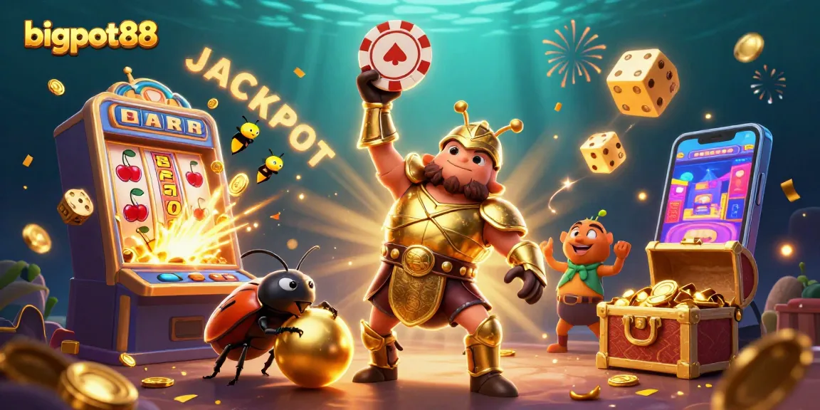Experience the thrills of bigpot88 with a vibrant 3D jackpot scene featuring dynamic casino elements.