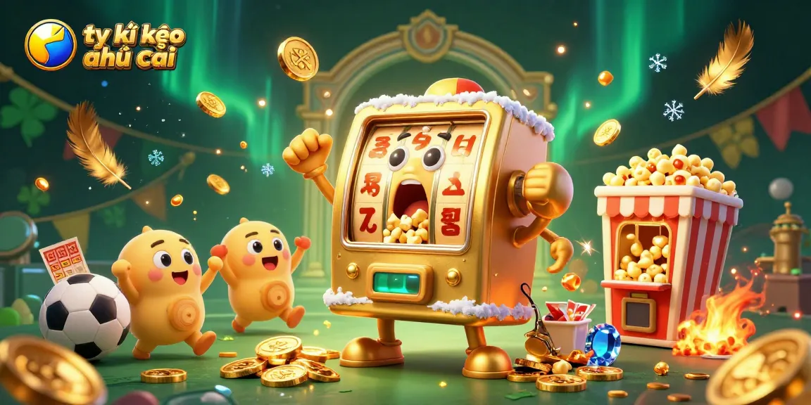 Betting on tỷ lệ kèo nhà cái with a lively 3D slot machine celebration of a jackpot.