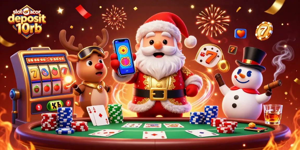 Experience the excitement of slot gacor deposit 10rb with festive characters in a dynamic casino setting.