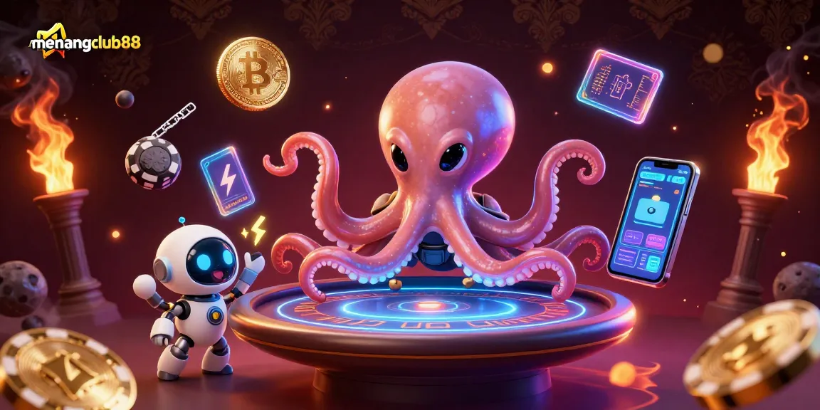 Play with menangclub88's thrilling games featuring a vibrant alien octopus and energetic visuals.