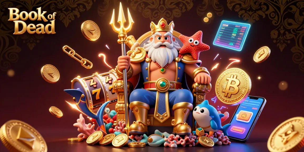 Experience the excitement of Book of Dead with vibrant slot reels and stacked jackpots, featuring Neptune and his mystical guardian.