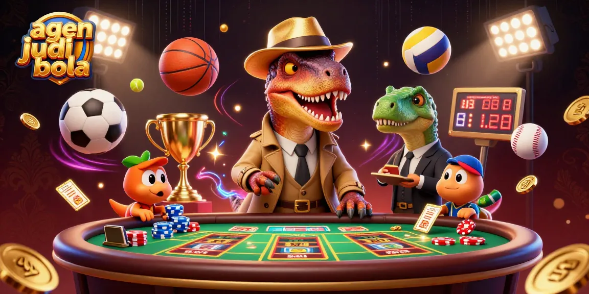 Experience thrilling action with agen judi bola at a dynamic sports betting scene, featuring vibrant characters and sports elements.